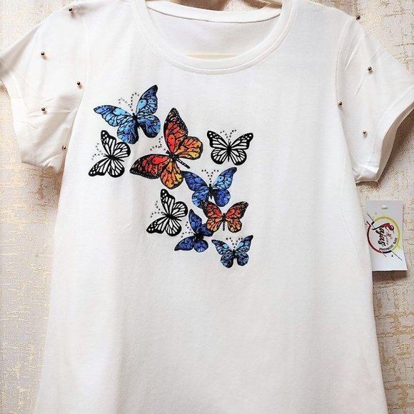 Butterflies, HANDMADE, Ladies Tee, Bling T-Shirt, Perfect Gift. - Picture 2 of 4
